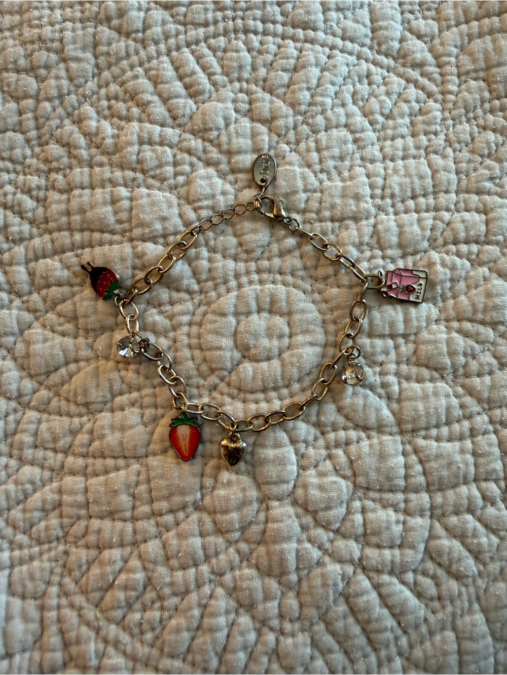 Silver Charm Bracelet with Red Strawberry and Pink Charm
